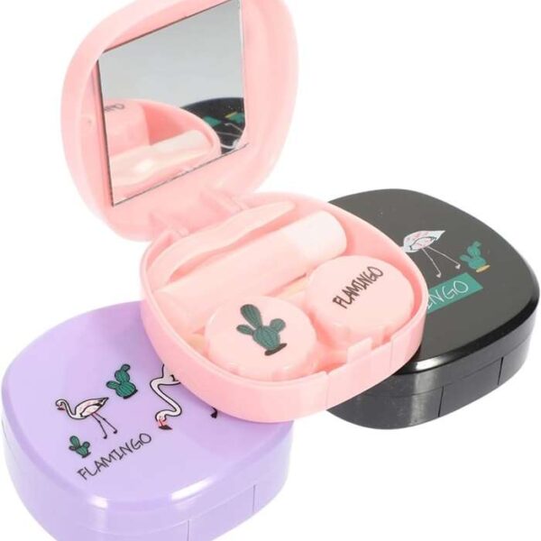 Flamingo Bird Print Contact Lens Case With Mirror